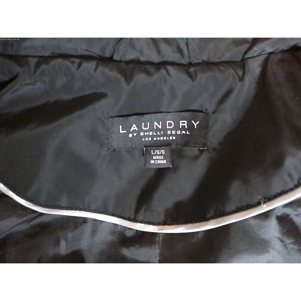 Laundry by Shelli Segal Black Double Zip Hooded Rain Coat Jacket Women's L - Picture 3 of 5